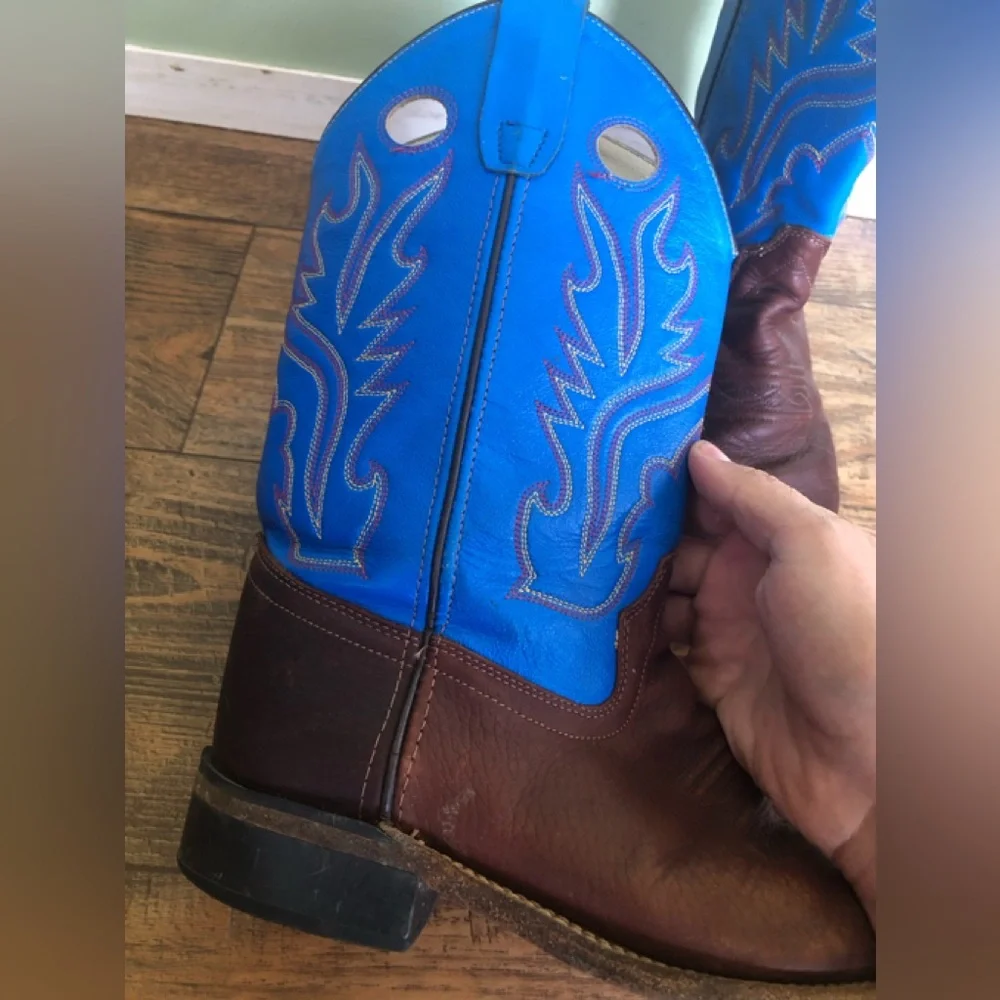 Old West Cowboy Boots Boys Square Toe 5 Youth Blue Thunder Oil BSY1840